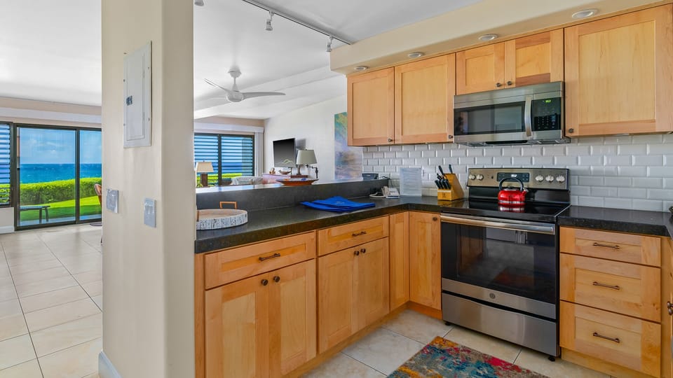 Poipu Shores A104 - Ocean View Kitchen - Parrish Kauai