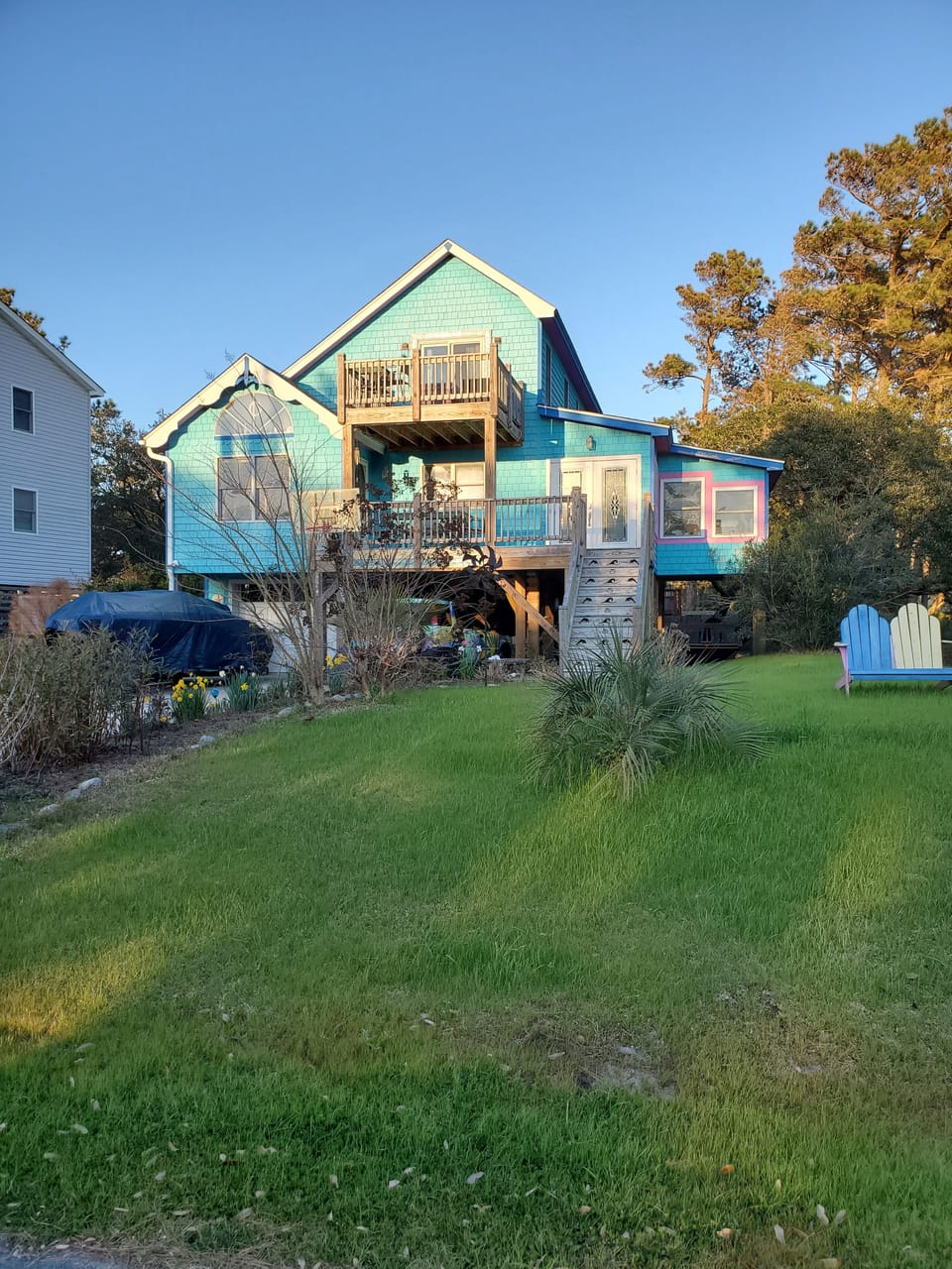 Blue house ~ dolphin mail box