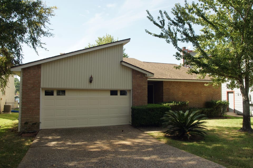 Front elevation and two car garage