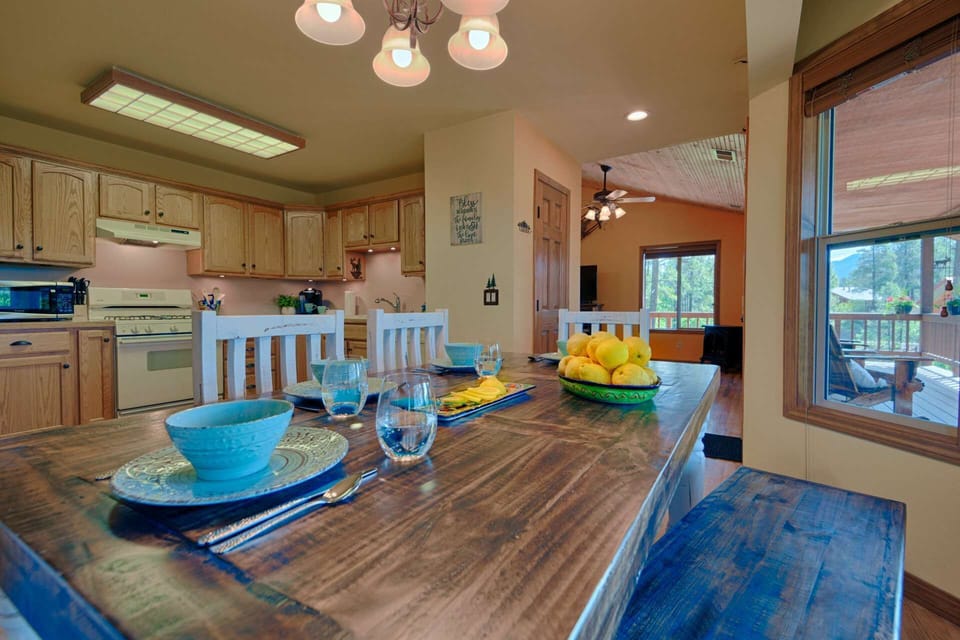 Full kitchen with a lovely view of outside