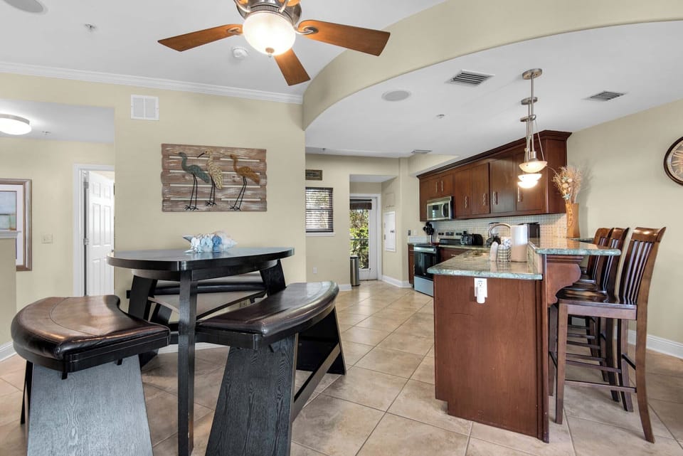 Dining table plus eat-in bar seating