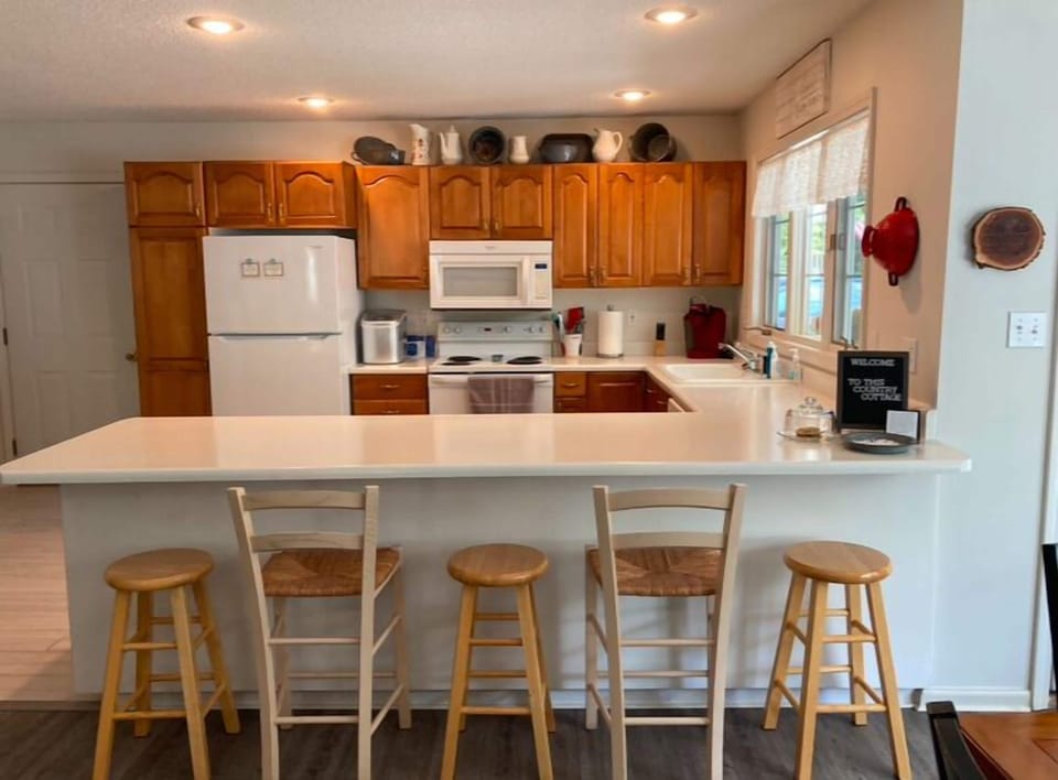 View of kitchen from living area