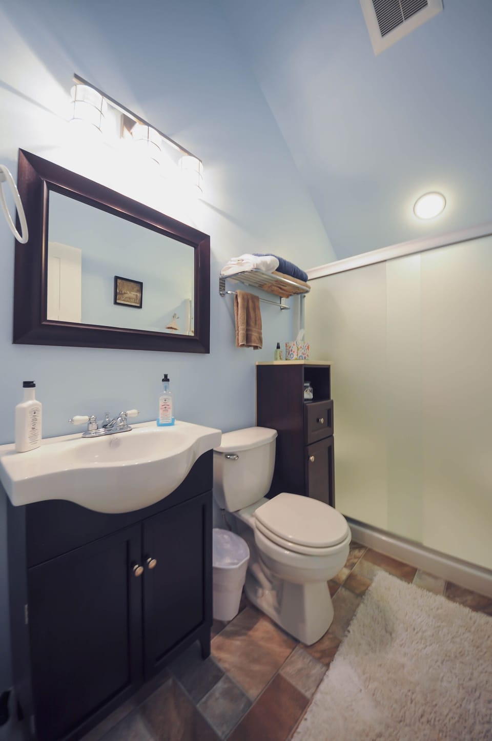 Upstairs bathroom with walk in shower