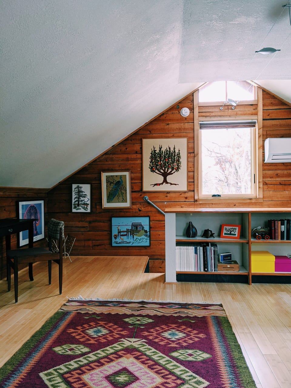 Upstairs. Design books and magazines and  vintage decor.