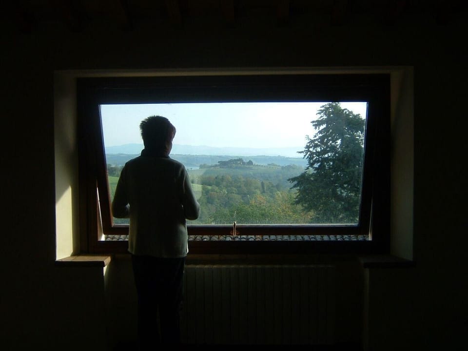 View from the window. Panoramic view through the large window in the Bedroom