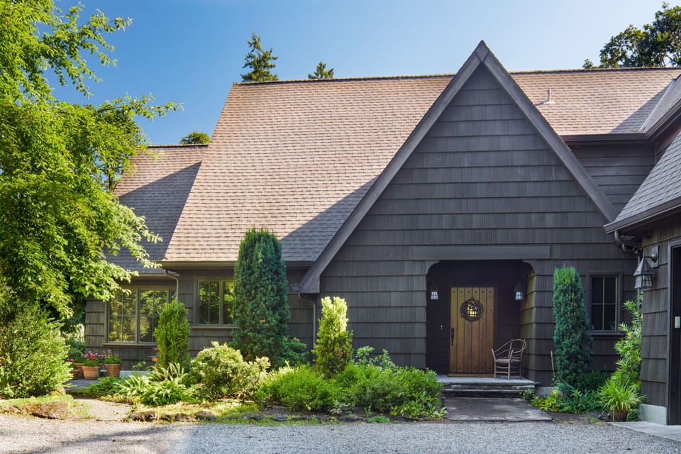 Main entry to the owner's Old Oswego European inspired home, built in 2007