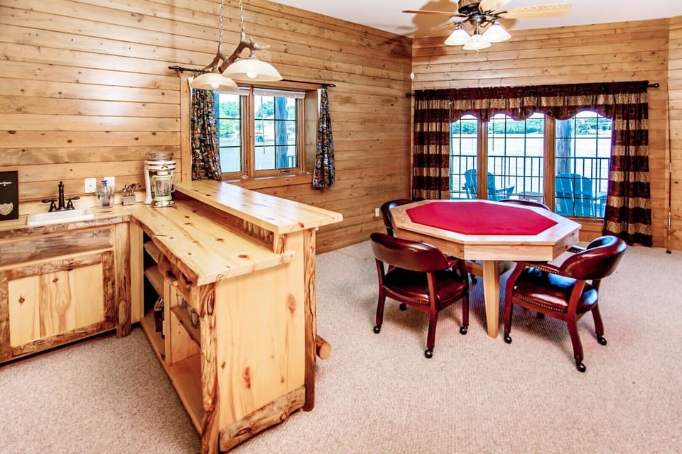 Wet bar and gaming table.