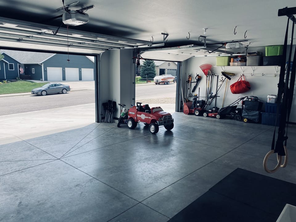 Garage with home gym