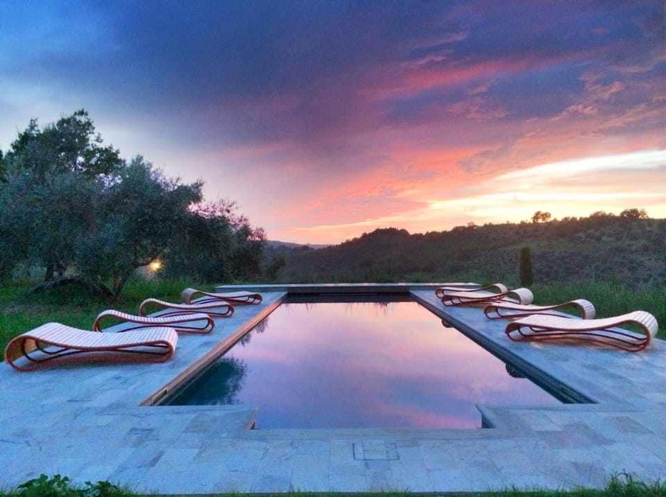 The swimming pool at sunset