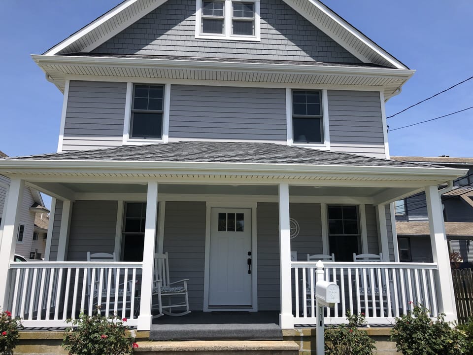 Breezy front porch with rocking chairs