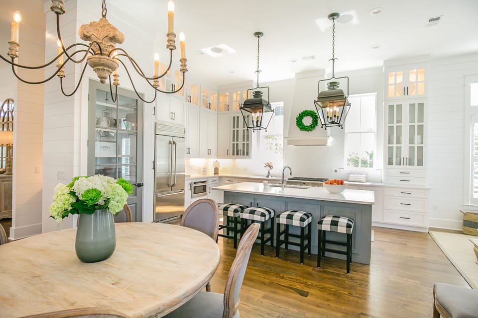 Open-concept dining and kitchen area.