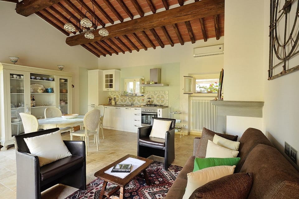 Living room, dining room and kitchen