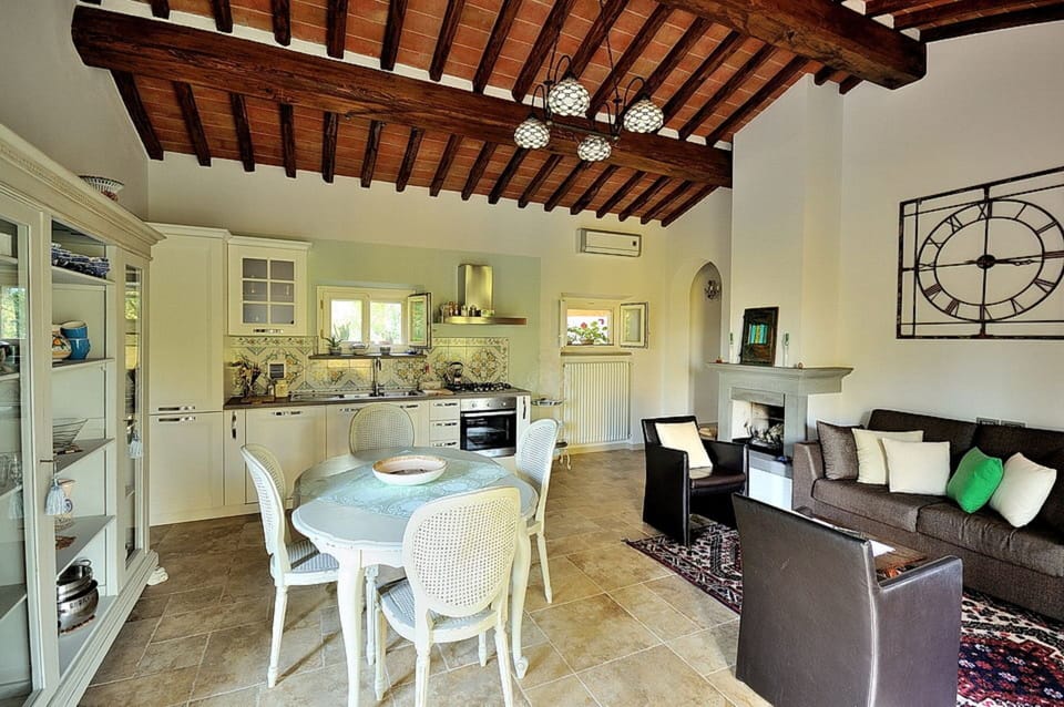 Living room, dining room and kitchen