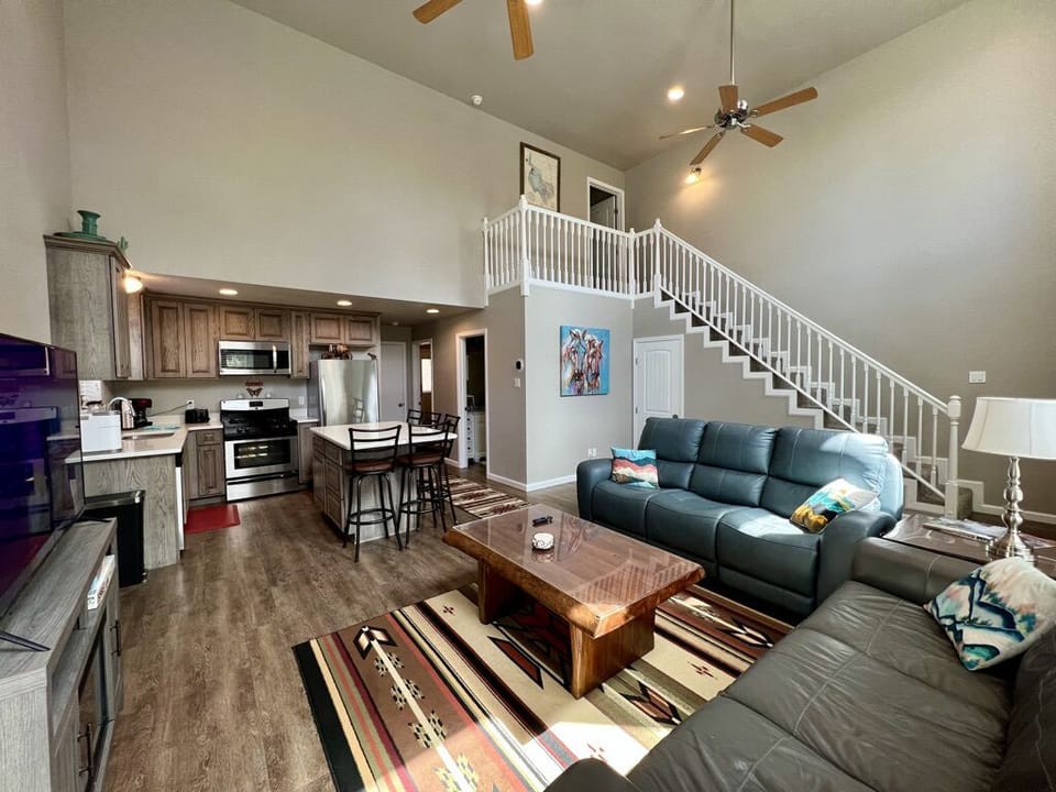 Relax and enjoy the view from this open concept cabin. 
