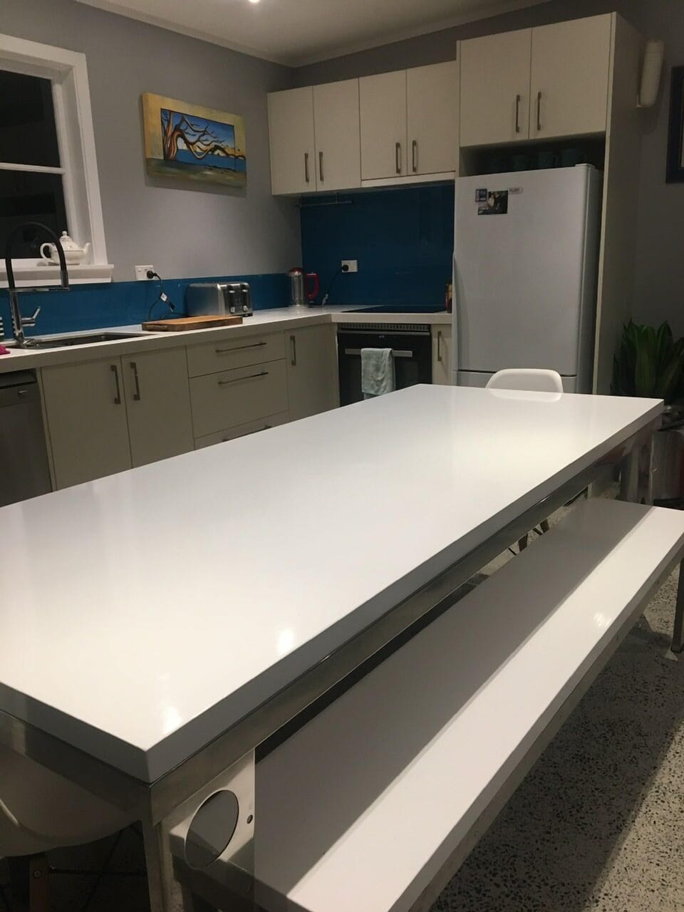 Large dining table - great for meals together and games/puzzles.