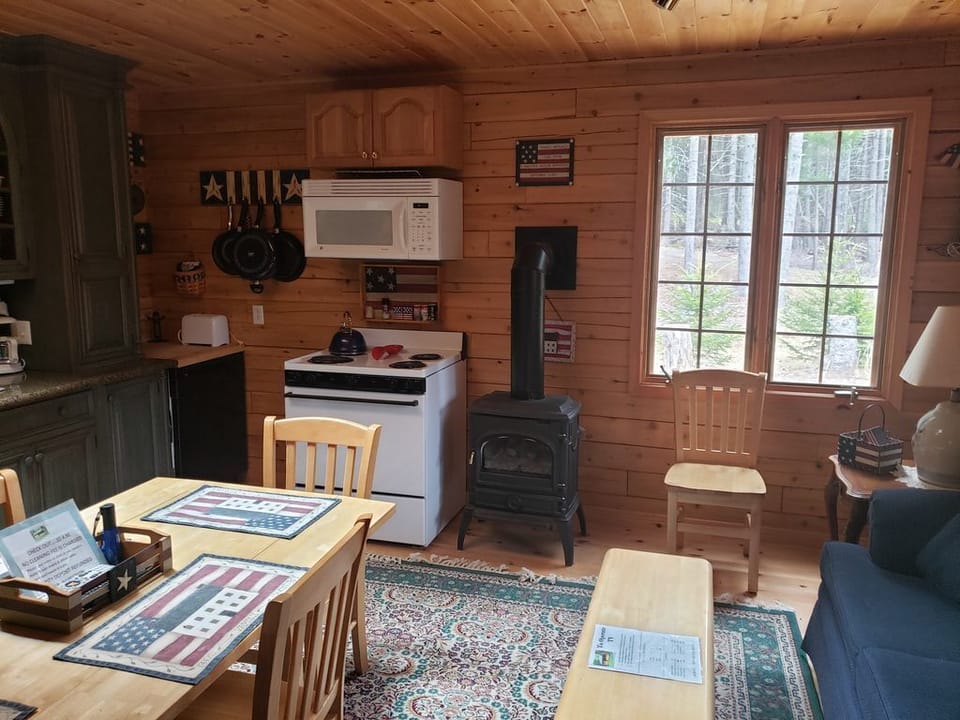 Americana cabin open living and dining room