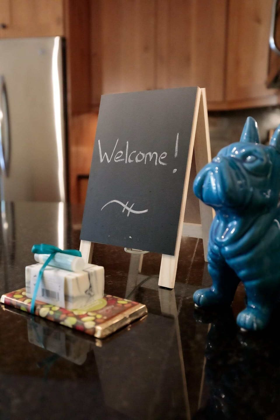 A friendly welcome waiting on the counter.