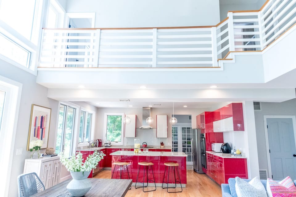 Kitchen and Upstairs Bay View Bedroom entry