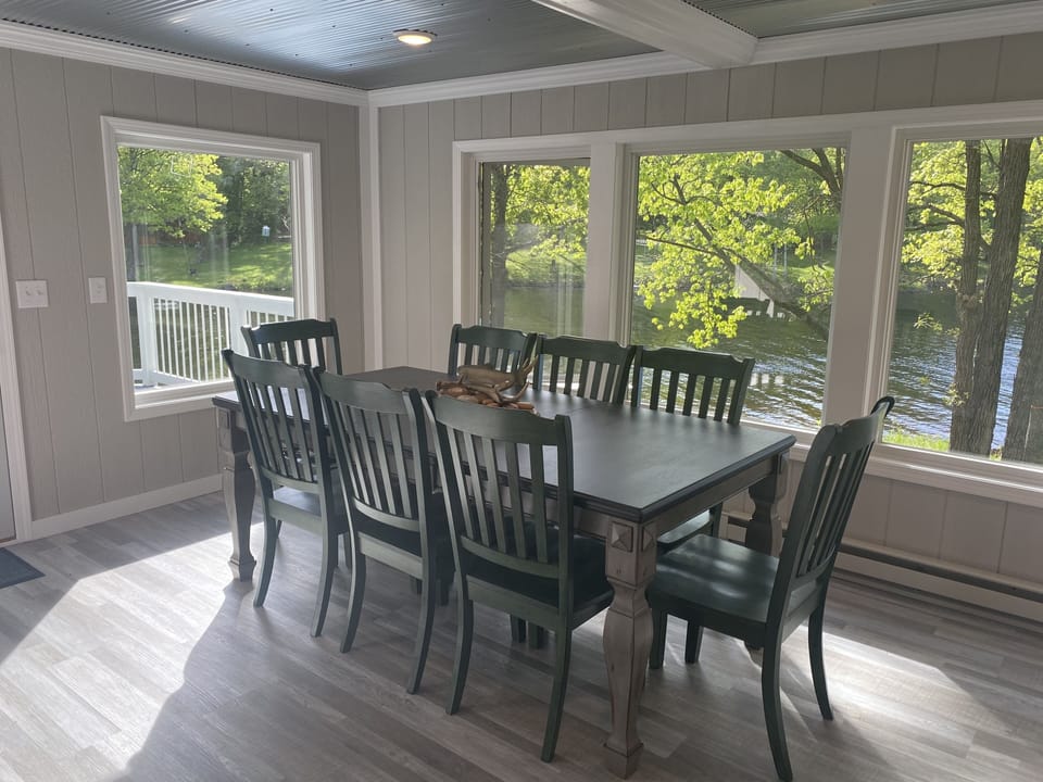 A beautiful view over looking Nelson Lake from our 4 season room