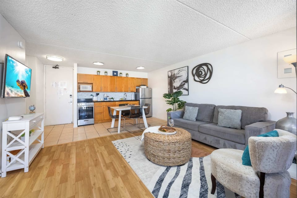 Relax in your living area and watch your favorite shows