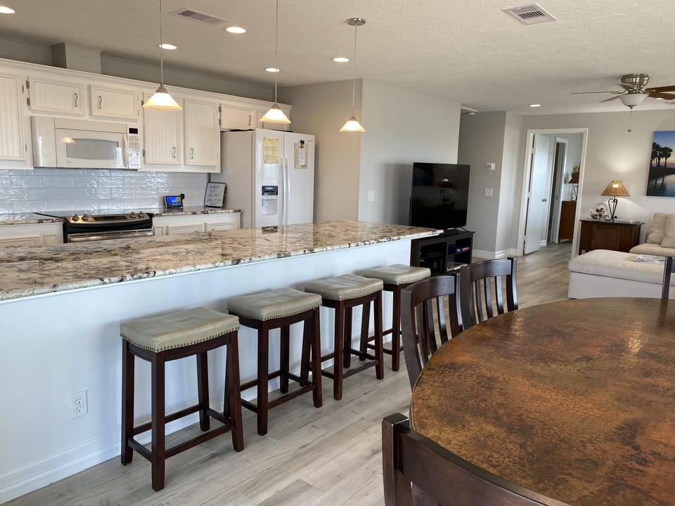 Kitchen and dining. Copper top table 