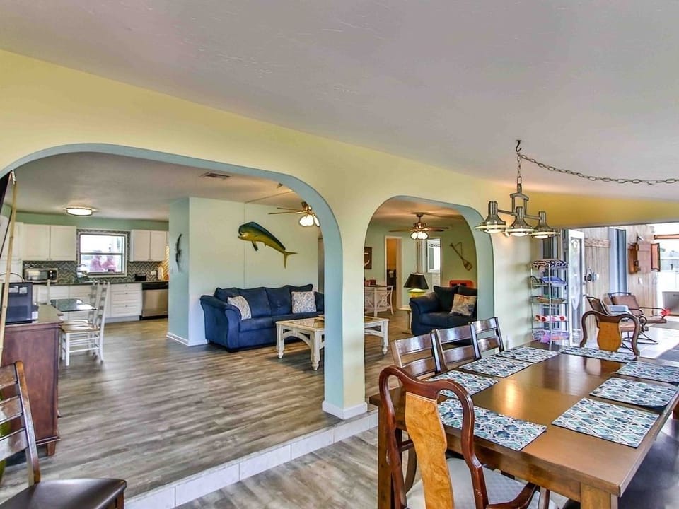 The open floor plan wraps around for a huge dining room and living room.