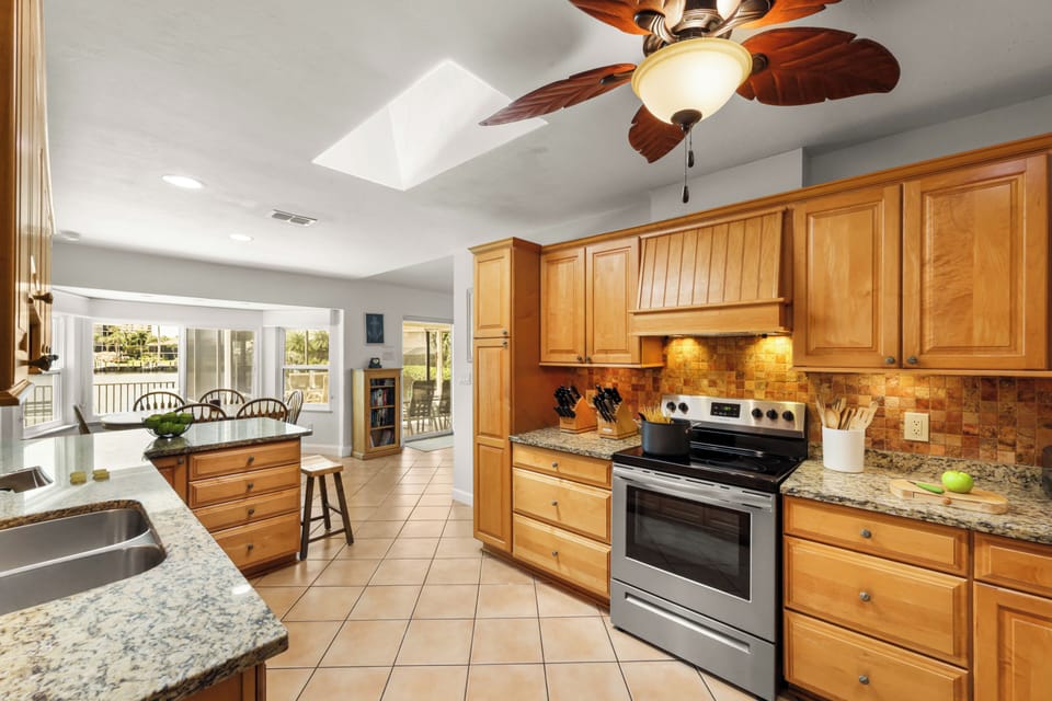 Kitchen is well stocked with everything you can imagine for preparing meals.