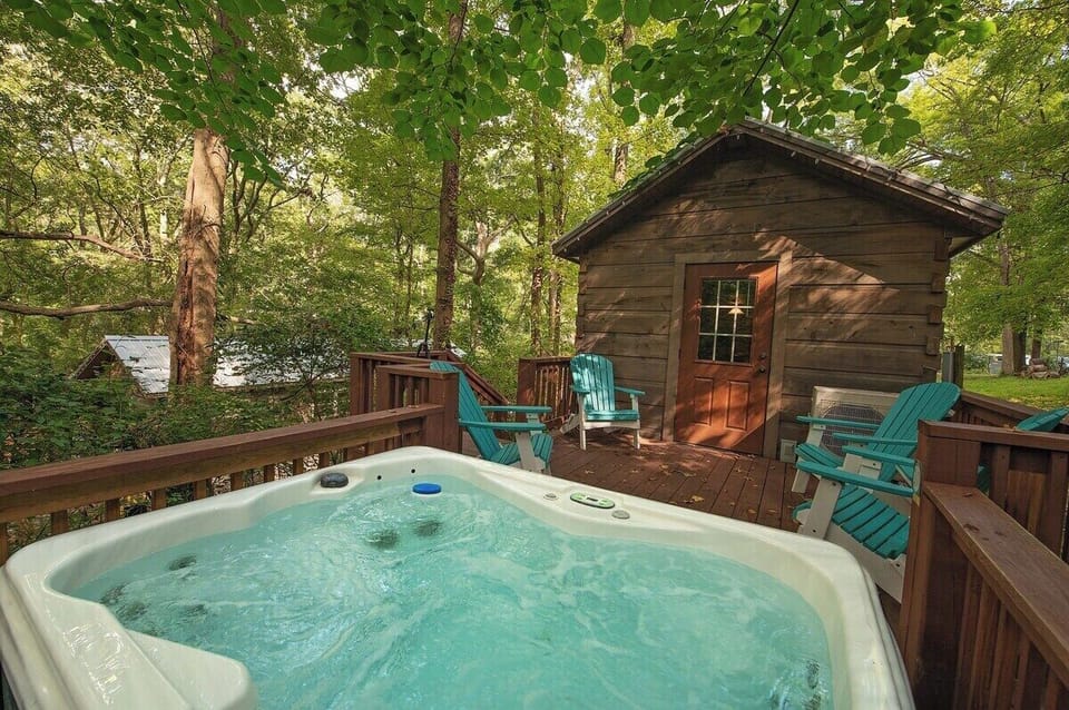 Step into your hot tub to relax, just a few steps away from the main bedroom.