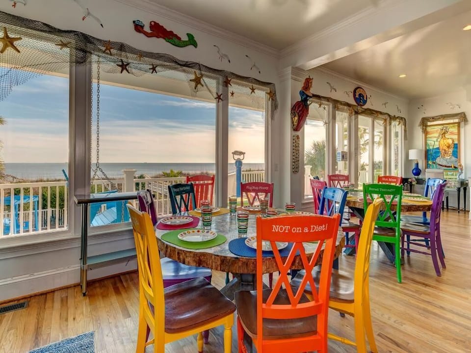 Dining tables with ocean views