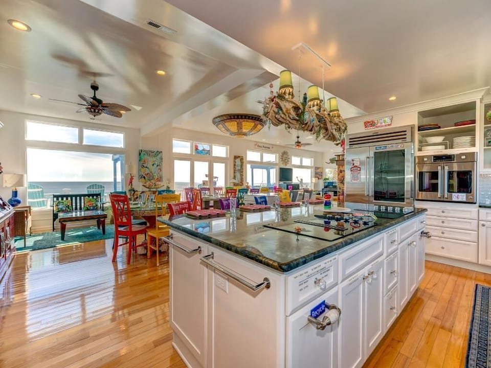 Large kitchen island with lots of conveniences