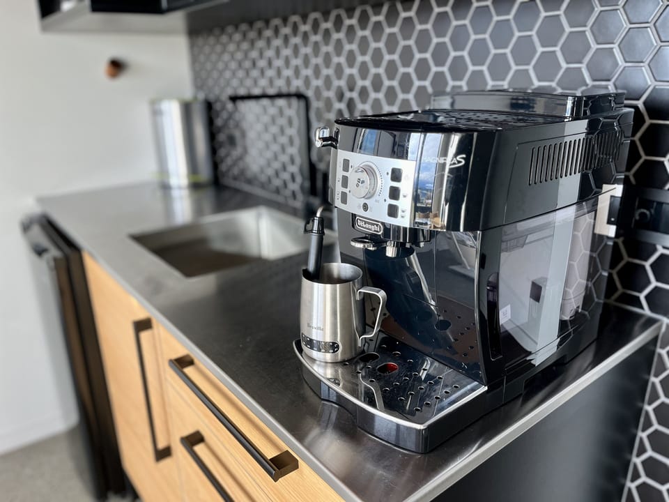 Bean-to-cup coffee machine, with organic FairTrade coffee beans.