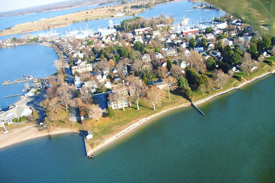Aerial View of Sandaway Suites & Beach in Oxford, MD.
