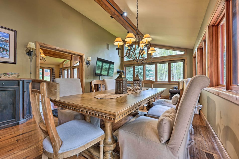 There's a seat for everyone at this cozy dining table.