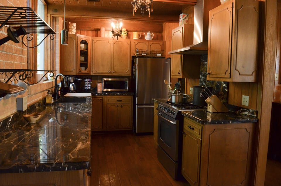 Walk thru kitchen keeps everyone flowing around those fresh made goodies.