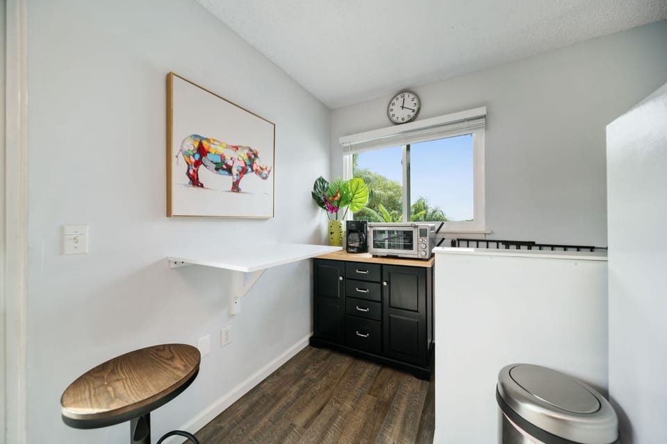 Private nook with coffee maker and toaster oven