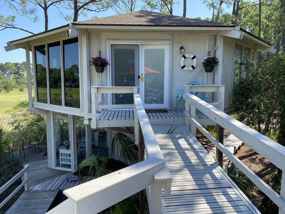 Main entry with sitting area.