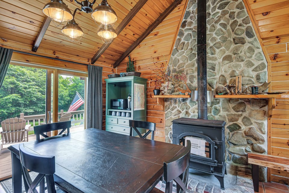 Dining Area | Main Level | Dining Table | Wood-Burning Stove Not For Guest Use
