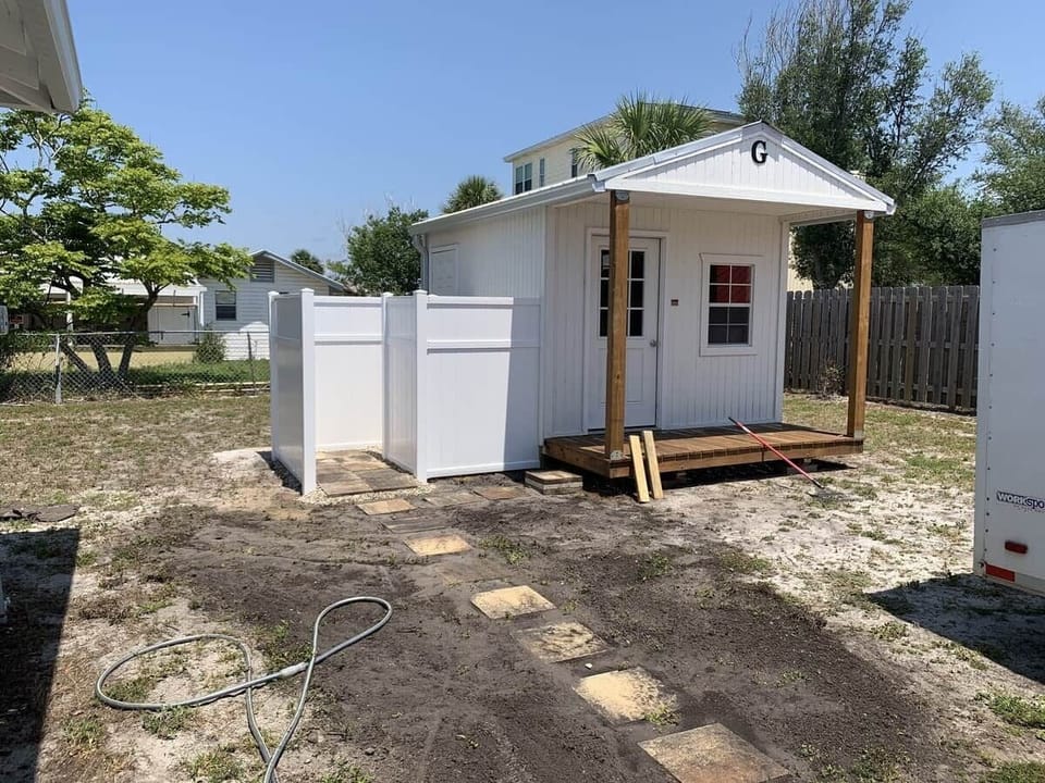 Washer and Dryer in Shed / Outdoor Shower