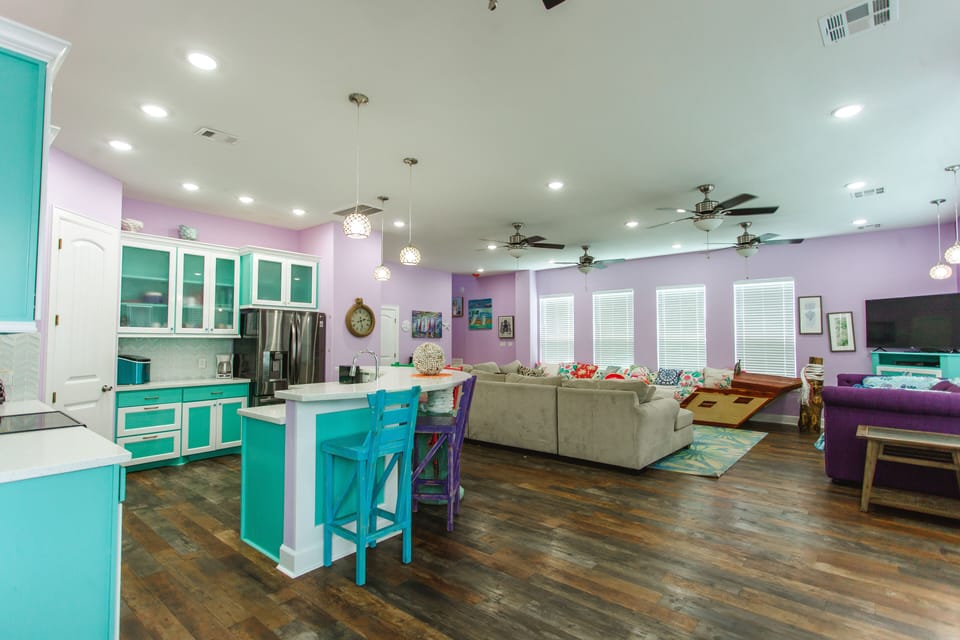 View from the dining room overlooking the kitchen & living room