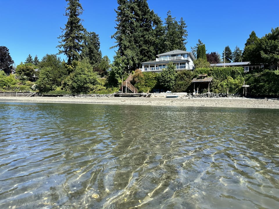 Looking back at Chico Bay Inn as the tide comes in