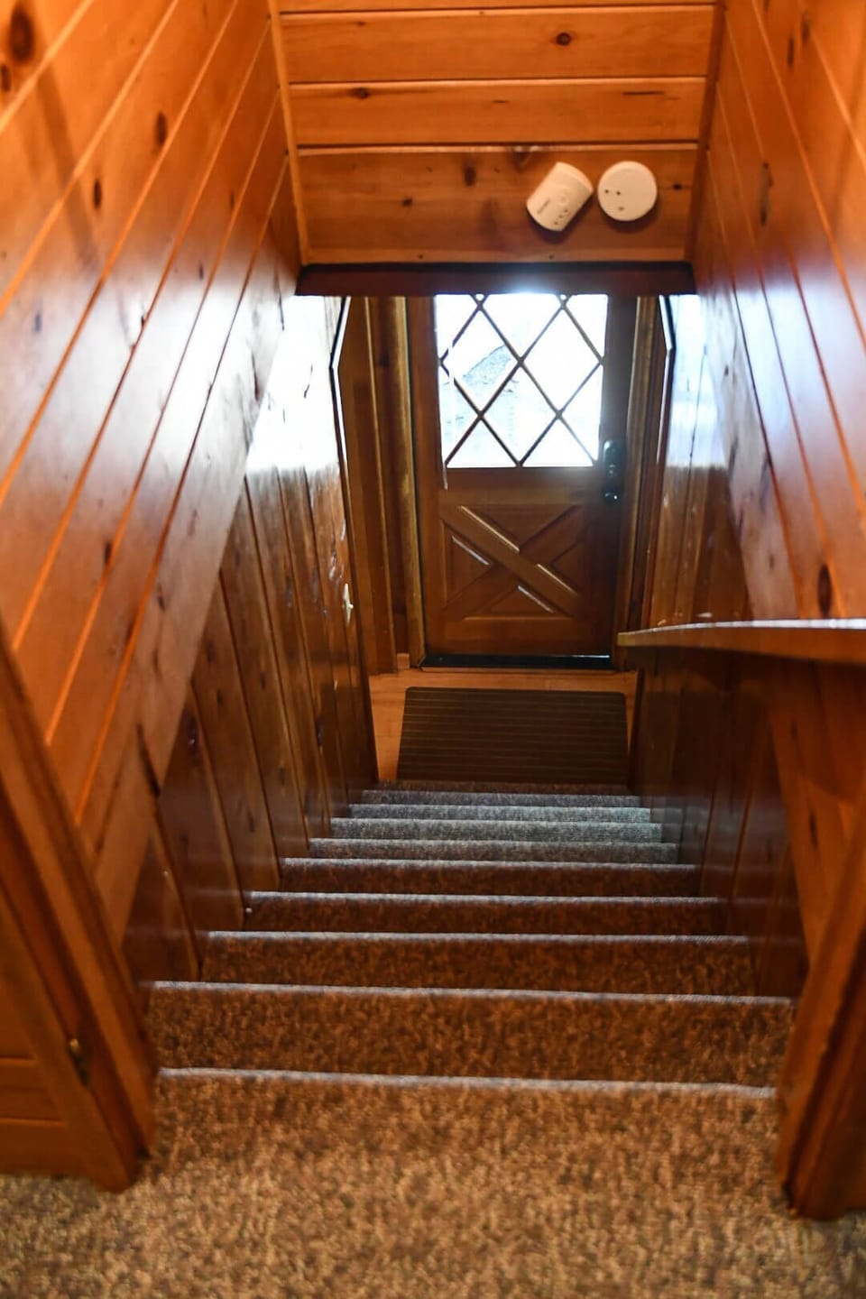 The carpeted stairs are a little steeper than average.