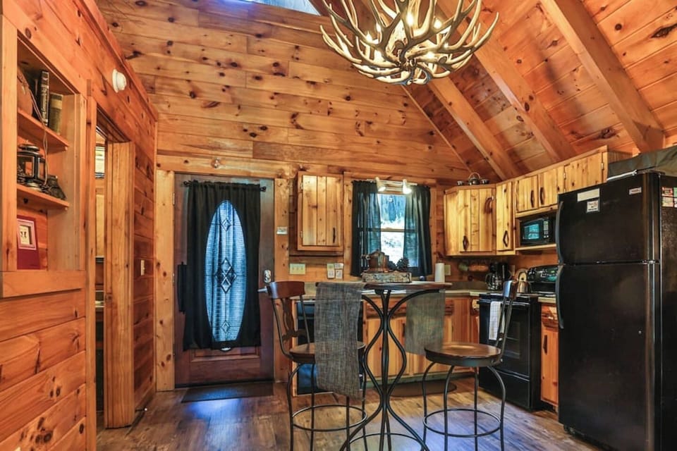Our rustic cabin has all the amenities you need including a fully stocked kitchen.