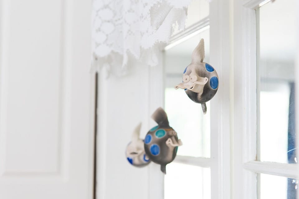 Fishes hanging around in the kitchen