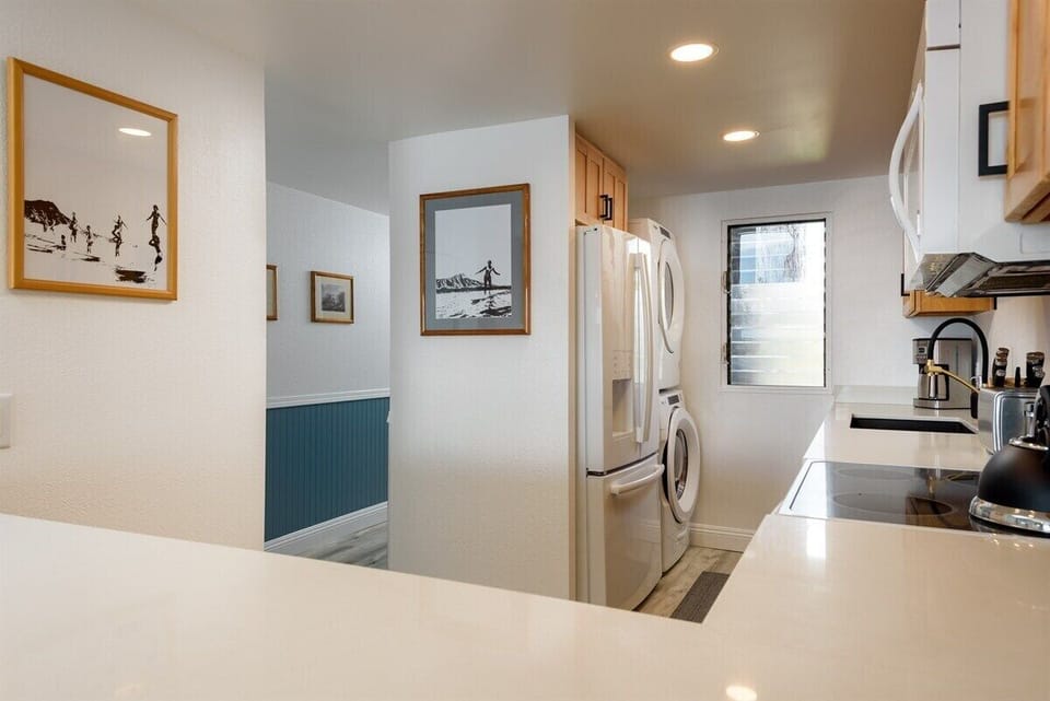 Fresh clothes, fresh food! Benefit from our large washer, dryer, and new refrigerator in a modern kitchen.