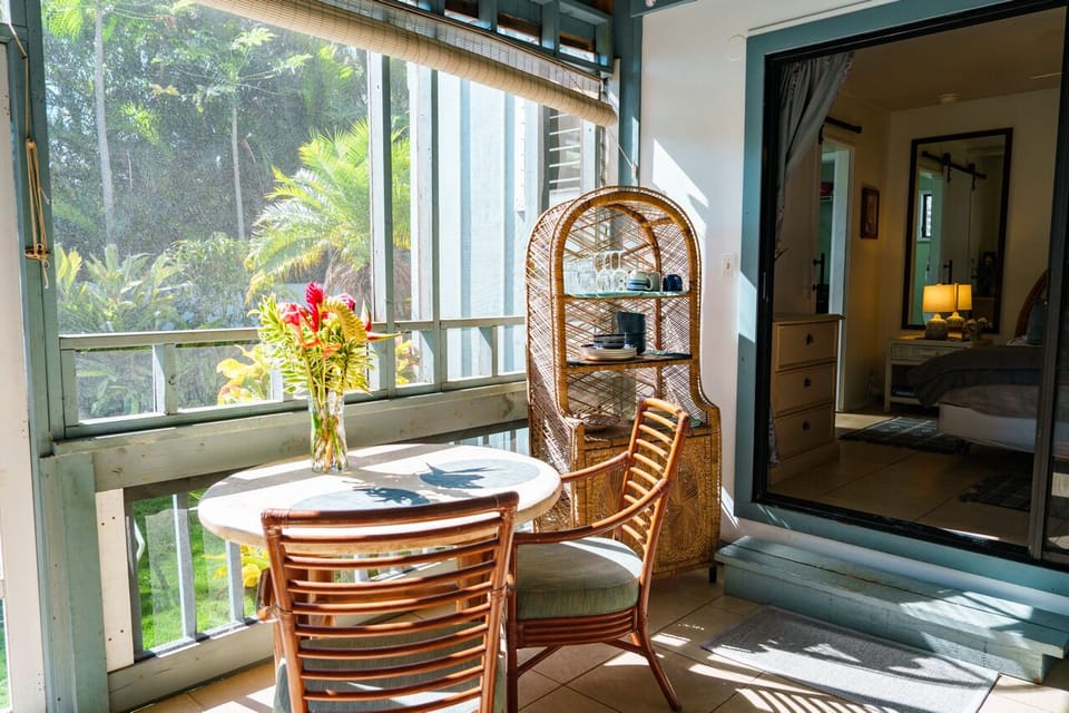 VIEW OF BEDROOM AND BACKYARD FROM KITCHEN