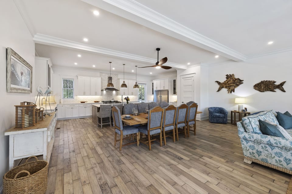 Dining table and kitchen