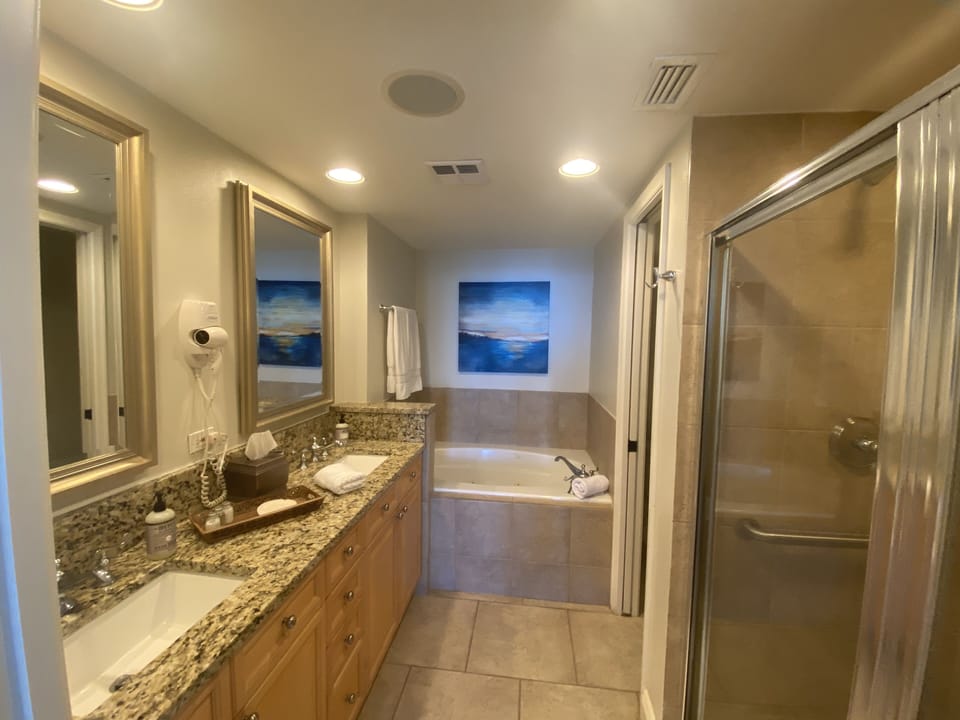 Main bathroom, walk in big shower,double sink and tub and toilet 