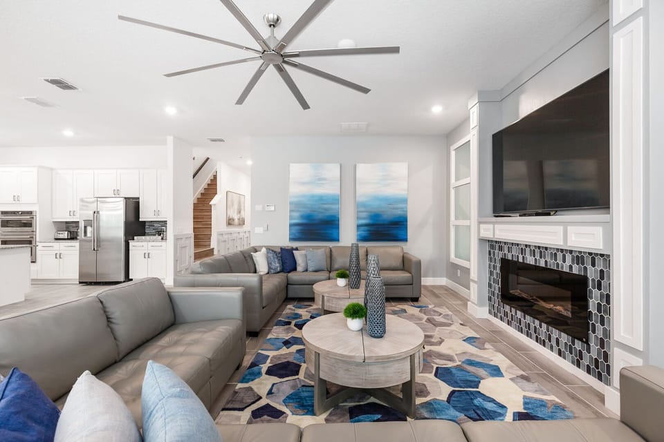 Feel at home as everyone gathers around the electric fireplace and 75-inch TV (Disclaimer: Fireplace(s) not allowed for guest use, homeowner use only.)