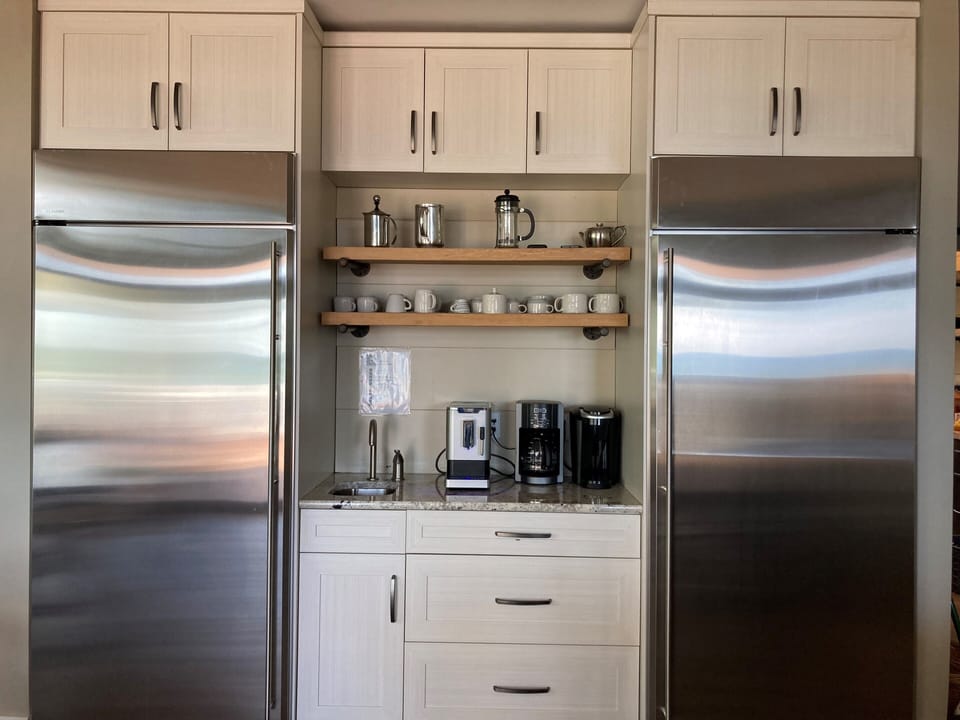 Large Freezer on left
Large Refrigerator on right
Coffe in the middle