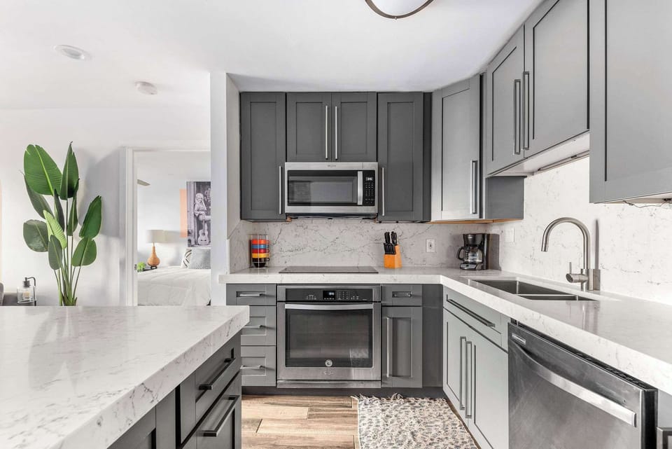 Kitchen stocked with everything you need to stay in and cook a complete meal!